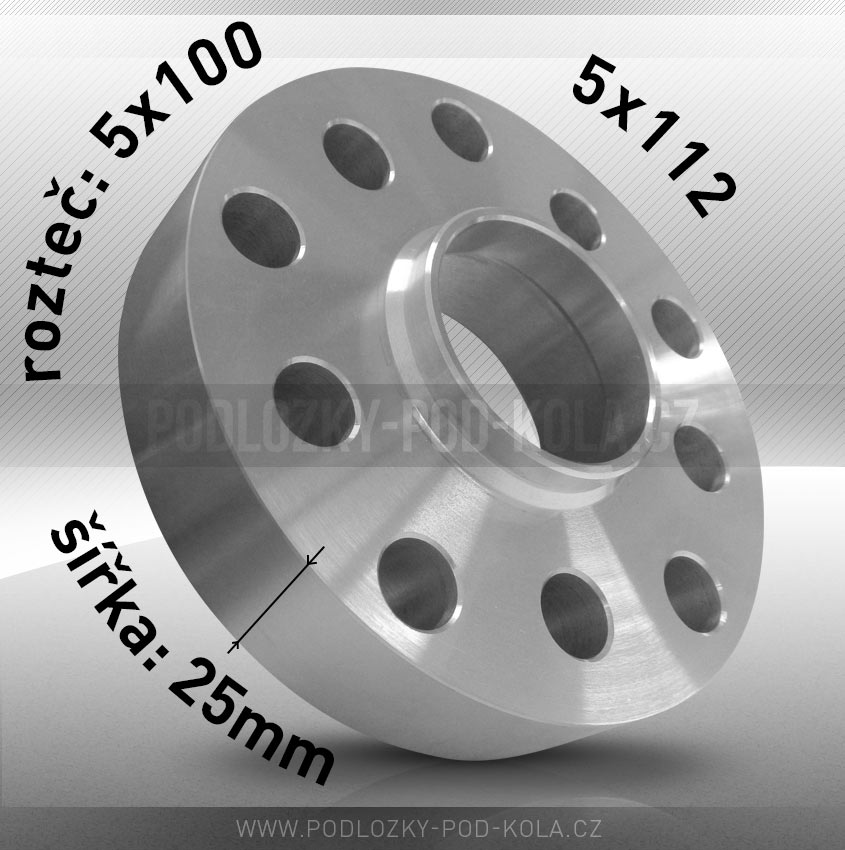 Rozšiřovací podložka, šíře 25mm, rozteč 5x100 - průchozí, 1ks  G