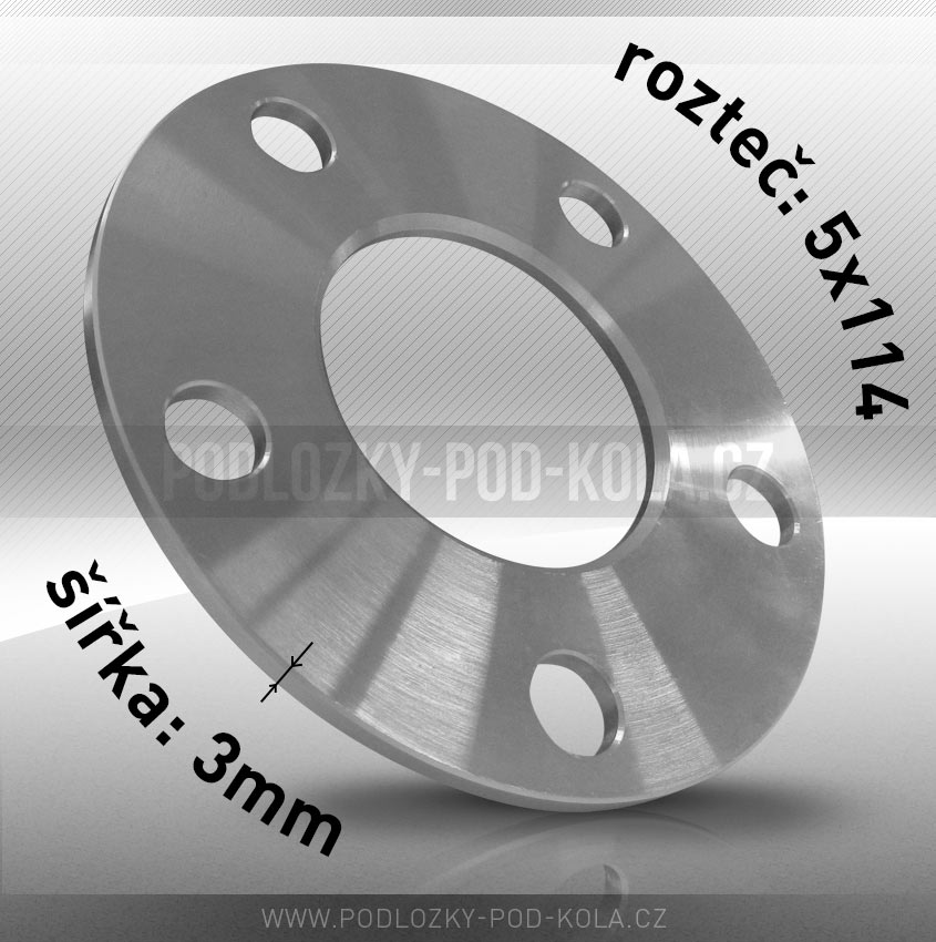 Rozšiřovací podložka, šíře 3mm, rozteč 5x114 - průchozí, 1ks