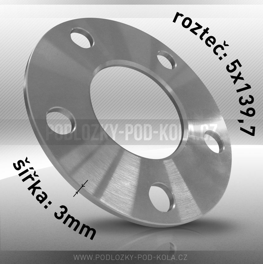 Rozšiřovací podložka, šíře 3mm, rozteč 5x139,7 - průchozí, 1ks