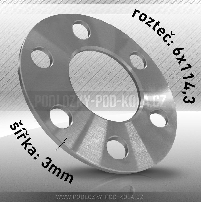 Rozšiřovací podložka, šíře 3mm, rozteč 6x114,3 - průchozí, 1ks