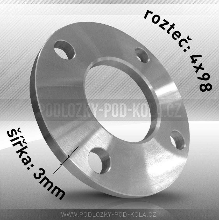 Rozšiřovací podložka, šíře 3mm, rozteč 4x98 - průchozí, 1ks