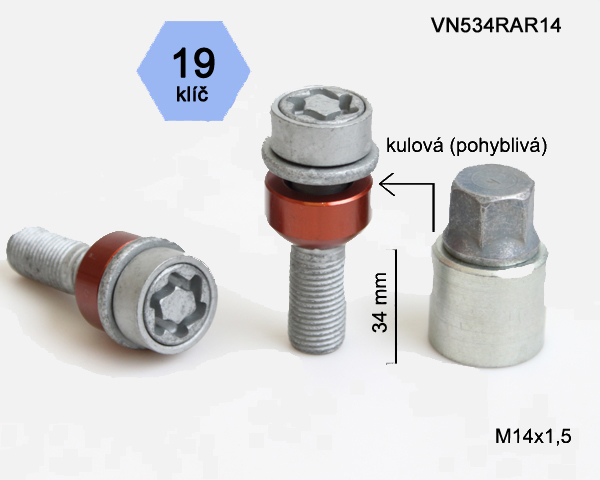 Zajišťovací šrouby SICUSTAR M14x1,5x34mm, kulová R14 (pohyblivá), klíč 19