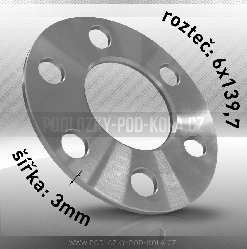Rozšiřovací podložka, šíře 3mm, rozteč 6x139,7 - průchozí, 1ks