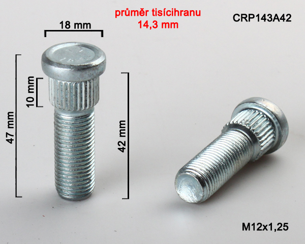 Kolový Svorník M12x1,5x42mm, průměr tisicíhranu 14,3mm