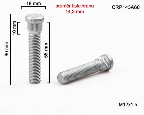 Kolový Svorník M12x1,5x60mm, průměr tisicíhranu 14,3mm
