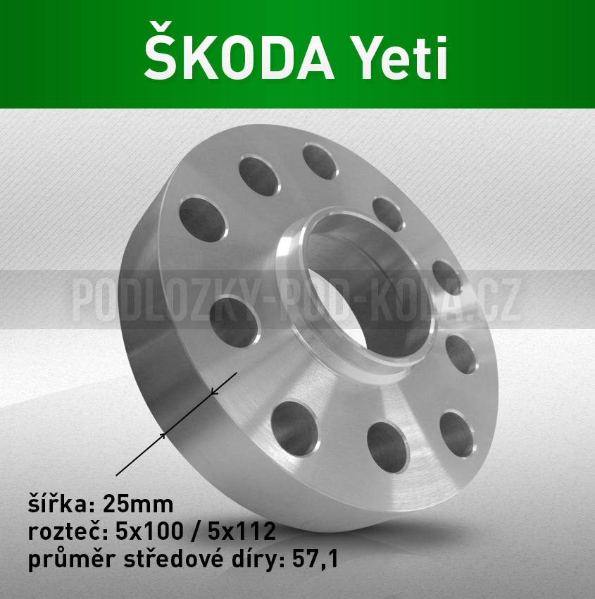 Rozšiřovací podložka ŠKODA Yeti, šíře 25mm, rozteč 5x112, střed 57,1 - průchozí, 1 ks