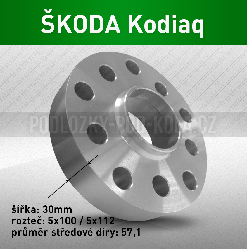 Podložka pod kola ŠKODA Kodiaq, šíře 30mm, rozteč 5x112, střed 57,1 - průchozí, 1ks