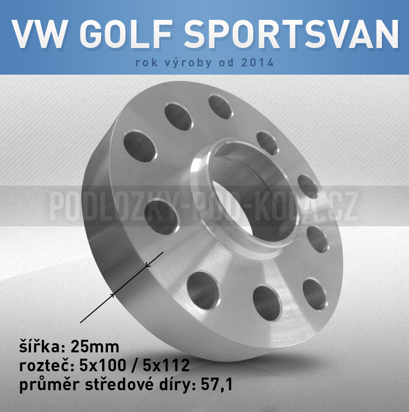 Rozšiřovací podložka VW Golf Sportsvan, šíře 25mm, rozteč 5x112, střed 57,1 - průchozí, 1ks