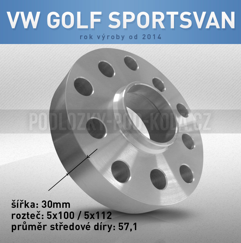 Rozšiřovací podložka VW Golf Sportsvan, šíře 30mm, rozteč 5x112, střed 57,1 - průchozí, 1ks