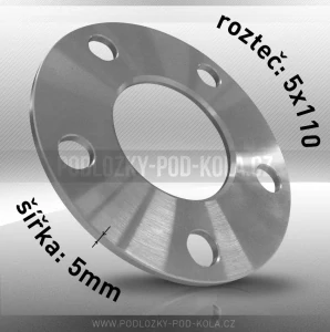 Rozšiřovací podložky, šíře 5mm, rozteč 5x110 - průchozí, 1ks G