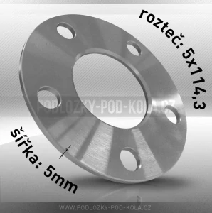 Rozšiřovací podložka, šíře 5mm, rozteč 5x114,3 - průchozí, 1ks G