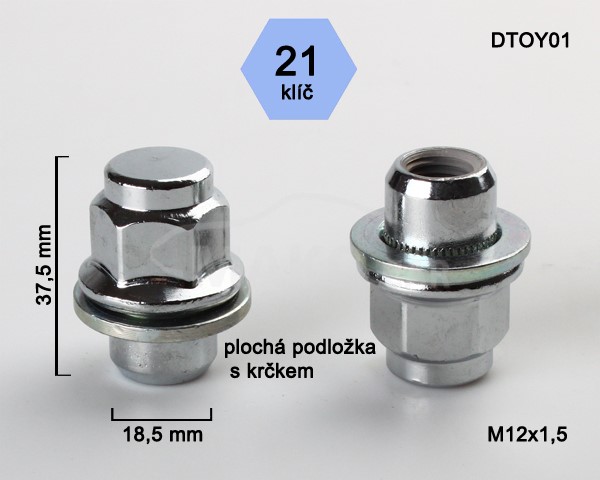 Kolová matice M12x1,5 s plochou podložkou zavřená, klíč 21 (DTOY01) chrom