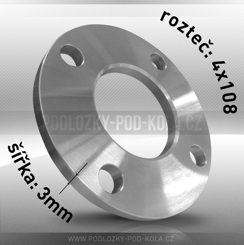 Rozšiřovací podložka, šíře 3mm, rozteč 4x108 - průchozí, 1ks