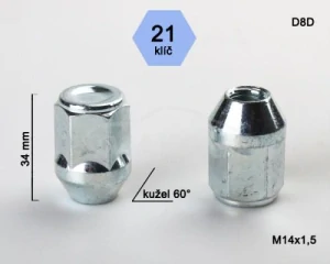Kolová matice M14x1,5 kužel zavřená, klíč 21 (D8D) výška 34mm