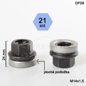 Kolová matice M14x1,5 s plochou podložkou otevřená, Ford, klíč 21 výška 24mm