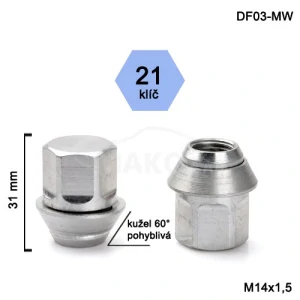 Kolová matice M14x1,5 kužel zavřená pohyblivá, klíč 21
