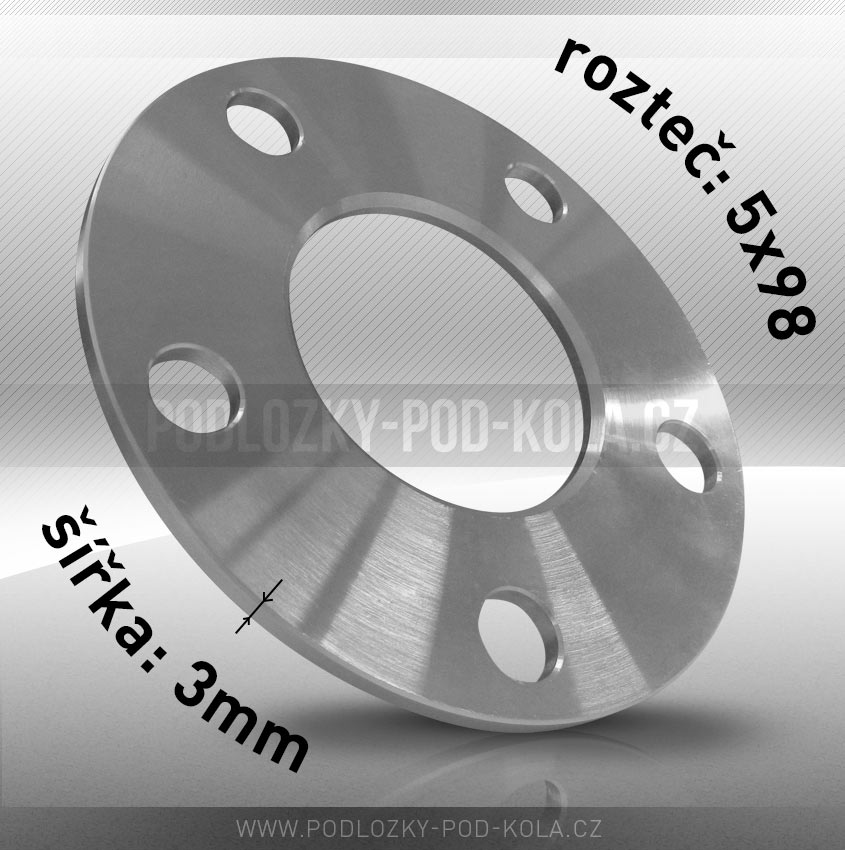 Rozšiřovací podložka, šíře 3mm, rozteč 5x98 - průchozí, 1ks