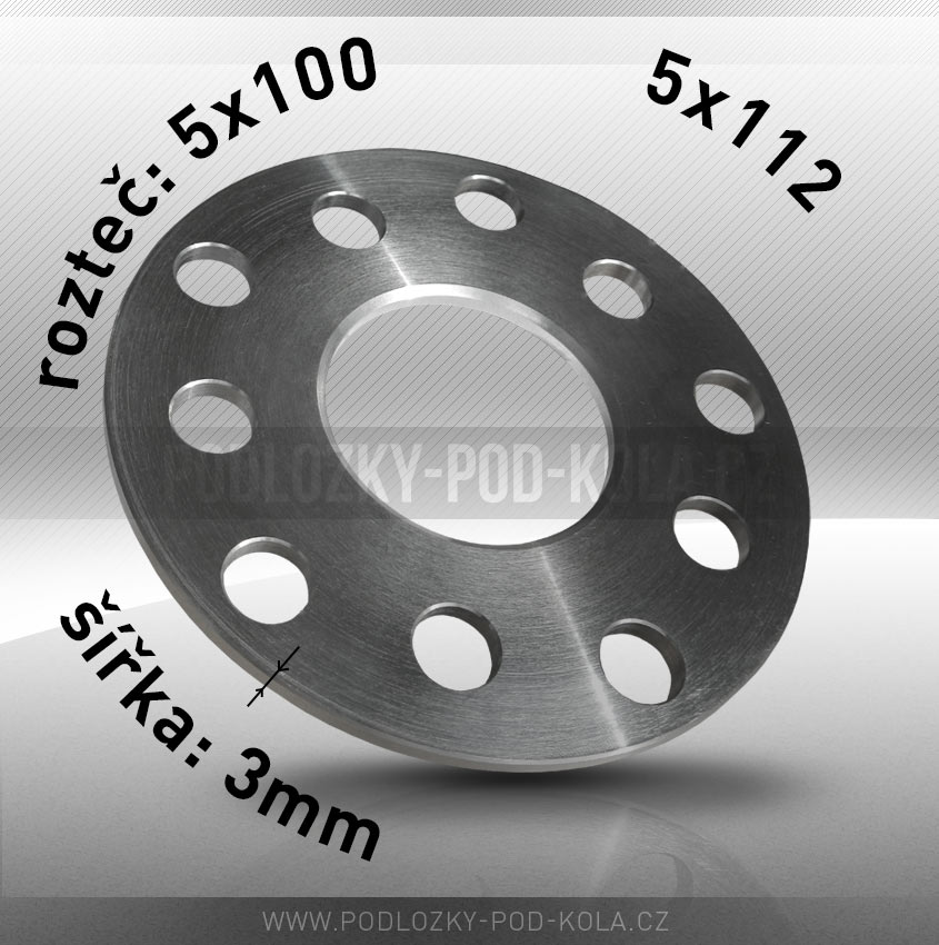Rozšiřovací podložka, šíře 3mm, rozteč 5x100 - průchozí, 1ks