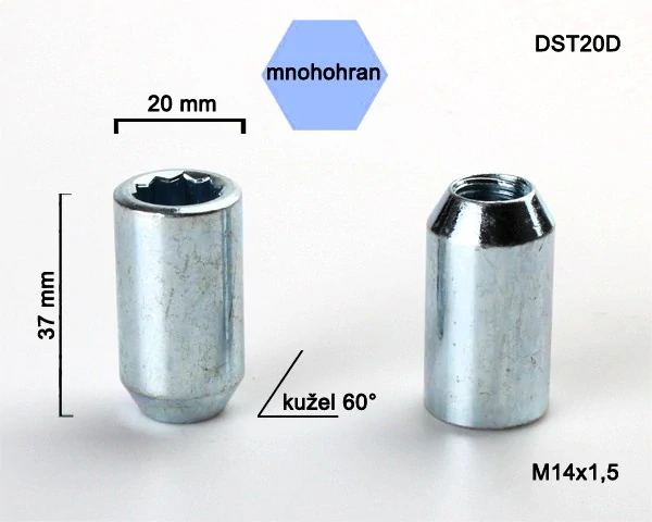 Kolová matice M14x1,5, kužel s vnitřním mnohohranem, průměr 20, pozink