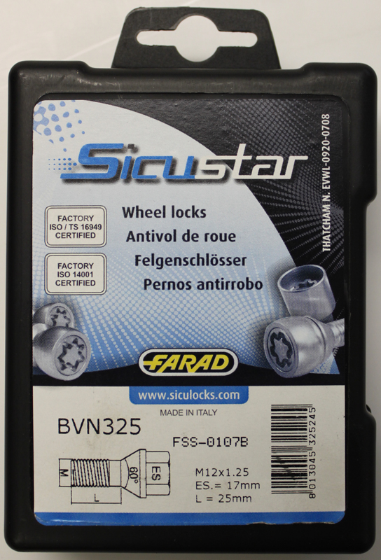 Zajišťovací šrouby SICUSTAR M12x1,25x25mm, kužel, klíč 17, černé