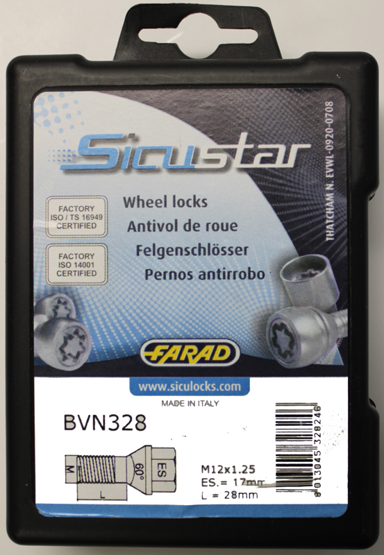 Zajišťovací šrouby SICUSTAR M12x1,25x28mm, kužel, klíč 17, černé