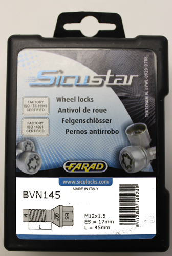 Zajišťovací šrouby SICUSTAR M12x1,5x45mm, kužel, klíč 17, černé