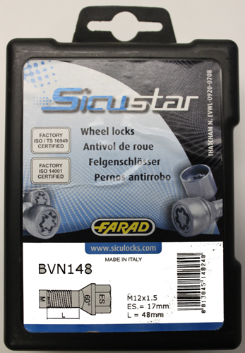 Zajišťovací šrouby SICUSTAR M12x1,5x48mm, kužel, klíč 17, černé