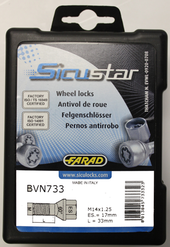 Zajišťovací šrouby SICUSTAR M14x1,25x33mm, kužel, klíč 17, černé