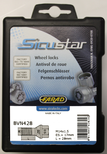 Zajišťovací šrouby SICUSTAR M14x1,5x28mm, kužel, klíč 17, černé