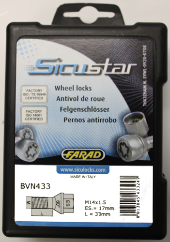 Zajišťovací šrouby SICUSTAR M14x1,5x33mm, kužel, klíč 17, černé