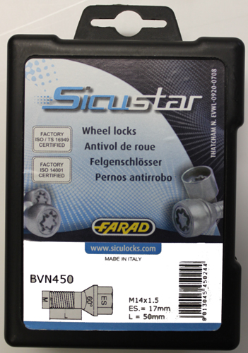 Zajišťovací šrouby SICUSTAR M14x1,5x50mm, kužel, klíč 17, černé