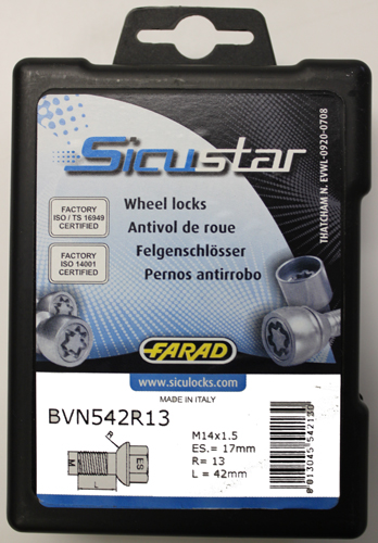 Zajišťovací šrouby SICUSTAR M14x1,5x42mm, kulová R13, klíč 17, černé