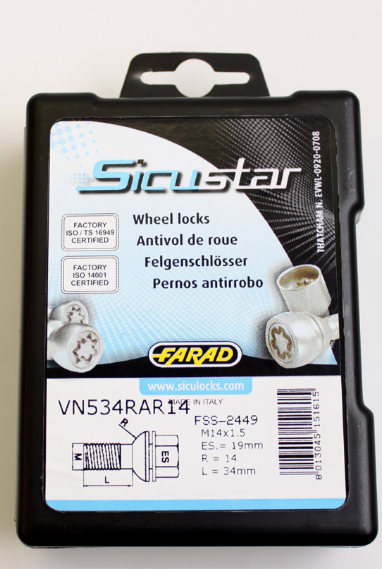 Zajišťovací šrouby SICUSTAR M14x1,5x34mm, kulová R14 (pohyblivá), klíč 19, černé