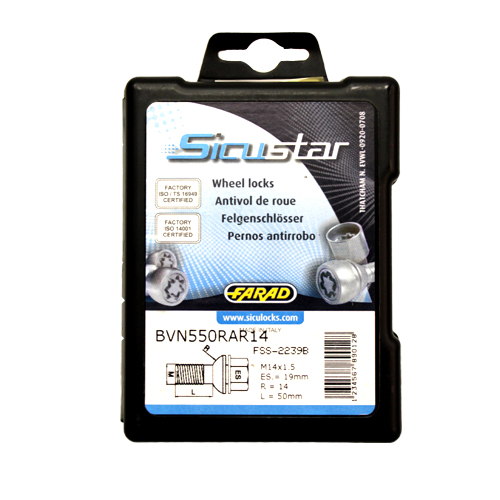 Zajišťovací šrouby SICUSTAR M14x1,5x50mm, kulová R13, klíč 17, černé