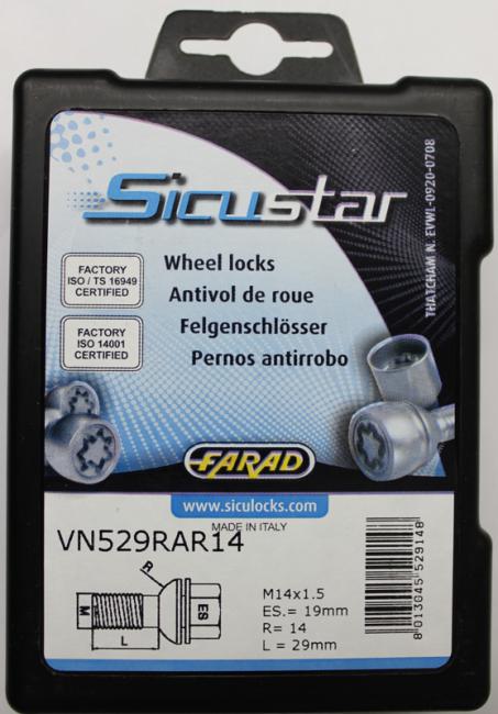 Zajišťovací šrouby SICUSTAR M14x1,5x29mm, kulová R14 (pohyblivá), klíč 19