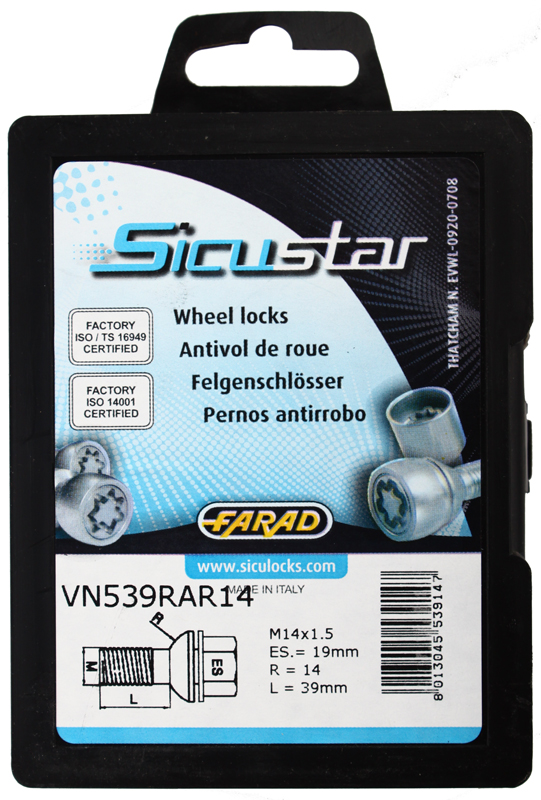 Zajišťovací šrouby SICUSTAR M14x1,5x39mm, kulová R14 (pohyblivá), klíč 19