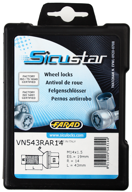 Zajišťovací šrouby SICUSTAR M14x1,5x43mm, kulová R14 (pohyblivá), klíč 19
