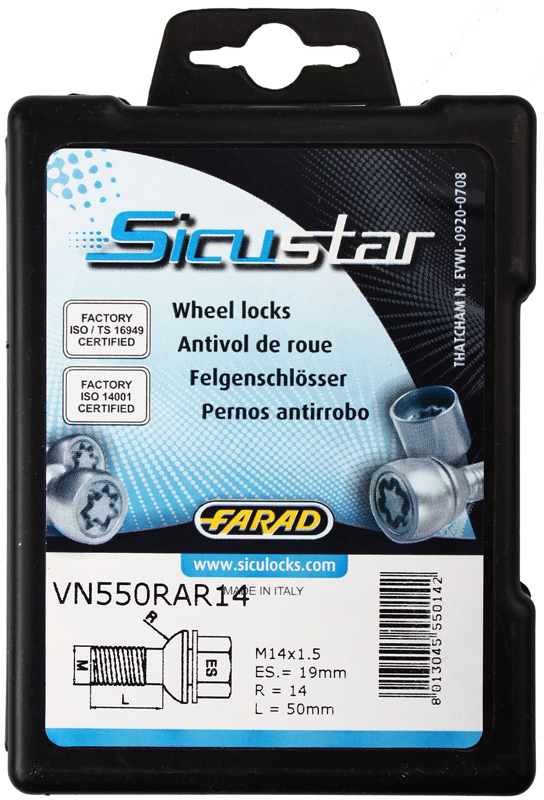 Zajišťovací šrouby SICUSTAR M14x1,5x50mm, kulová R14 (pohyblivá), klíč 19