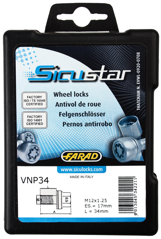 Zajišťovací šrouby SICUSTAR M12x1,25x34mm, plochá s podložkou, klíč 17