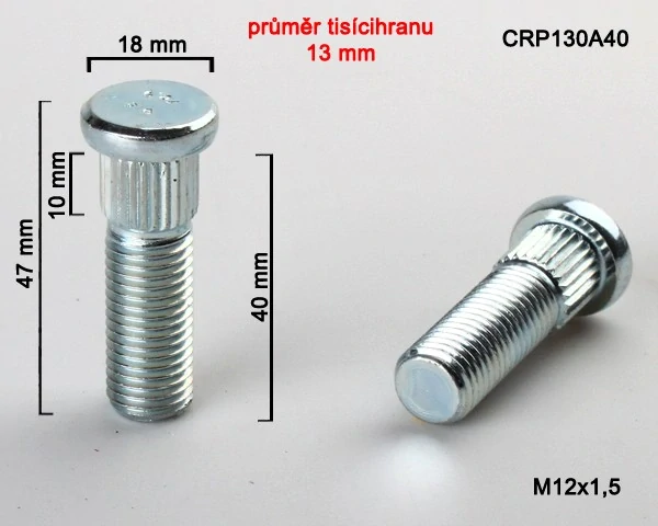 Kolový Svorník M12x1,5x40mm, průměr tisicíhranu 13mm, stříbrný