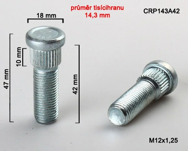 Kolový Svorník M12x1,5x42mm, průměr tisicíhranu 14,3mm