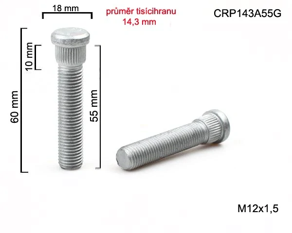 Kolový Svorník M12x1,5x60mm, průměr tisicíhranu 14,3mm 