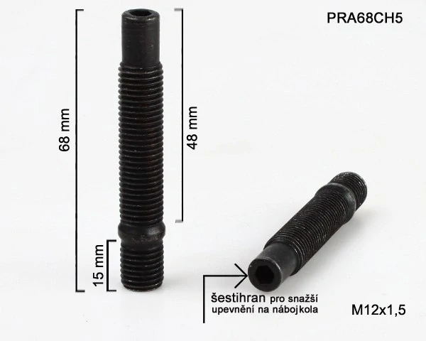 Kolový Svorník M12x1,5x48+15mm, oboustranný závit, černý, celková délka 68mm