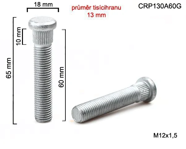Kolový Svorník - ŠTEFT M12x1,5x60mm, průměr tisicíhranu 13mm