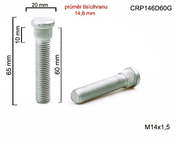 Kolový Svorník M14x1,5x60mm, průměr tisicíhranu 14,6mm