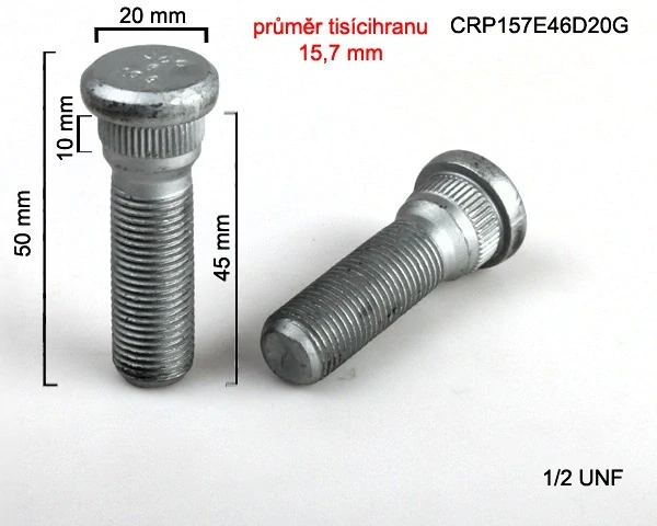 Kolový Svorník 1/2 UNF 45mm, průměr tisicíhranu 15,7mm 