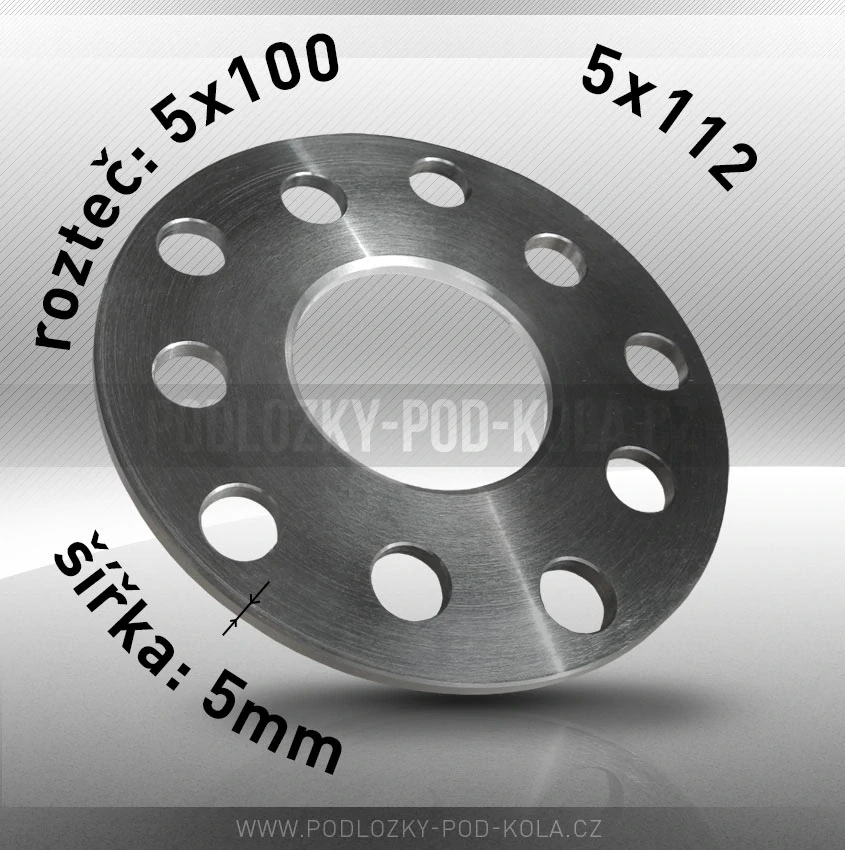 Rozšiřovací podložka, šíře 5mm, rozteč 5x112 - průchozí, 1ks 