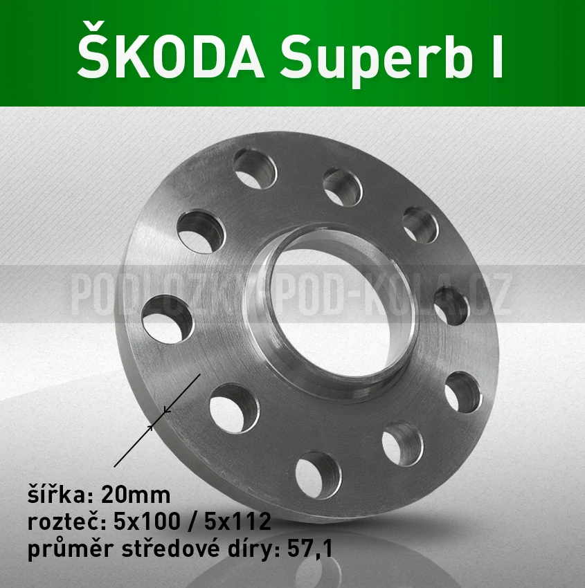 Rozšiřovací podložka ŠKODA Superb I, šíře 20mm, rozteč 5x112, střed 57,1 - průchozí, 1ks