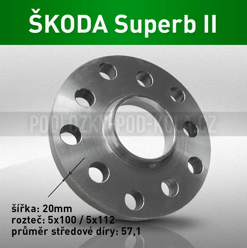Rozšiřovací podložka ŠKODA Superb II, šíře 20mm, rozteč 5x112, střed 57,1 - průchozí, 1ks