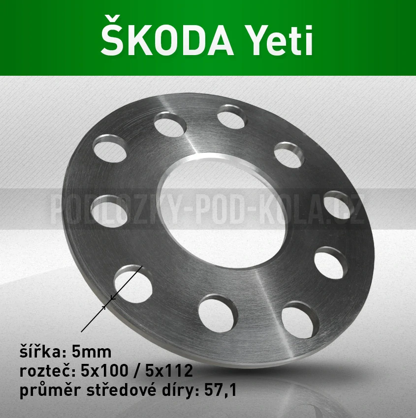 Rozšiřovací podložka ŠKODA Yeti, šíře 5mm, rozteč 5x112, střed 57,1 - průchozí, 1ks